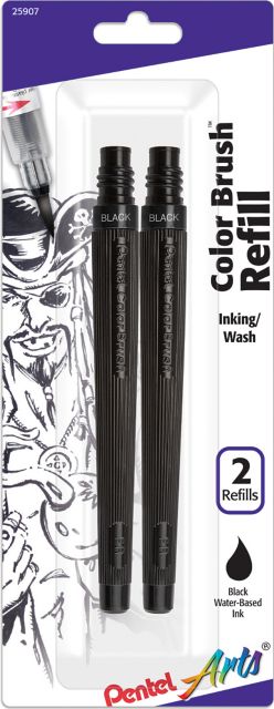 COLOR BRUSH PEN REFILLS BLACK WATERBASED 2-PACK