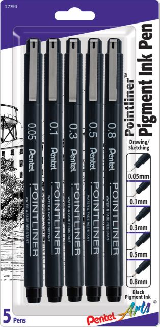 POINTLINER PEN ASSORTED SIZE 5 PACK